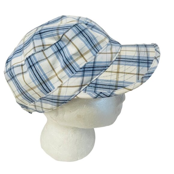 Plaid Adjustable Cotton Cap By Rainbow Blue & Beige One Size Fits All - Picture 3 of 6
